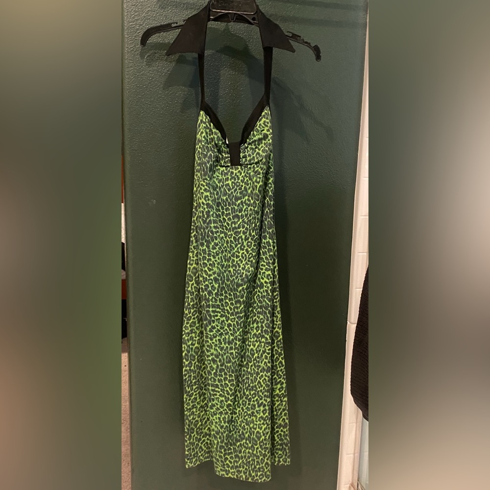 RARE FIND! Green leopard Deadly Dames pinup wiggle dress